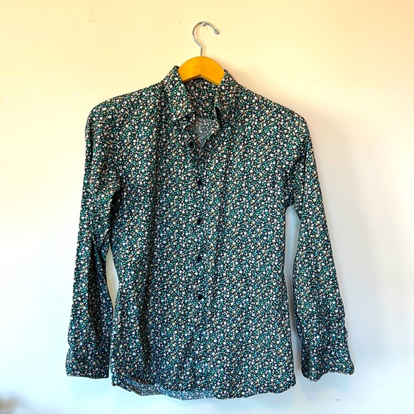 George’s Tailoring Floral Green White Blue Button Up Shirt size S Custom Fit - Picture 4 of 9